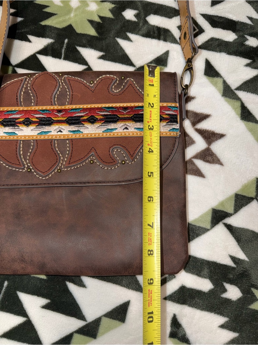 Tony Lama Brown Leather Crossbody Colorful Southwestern Stripe bag New w/ Tag - Picture 6 of 7